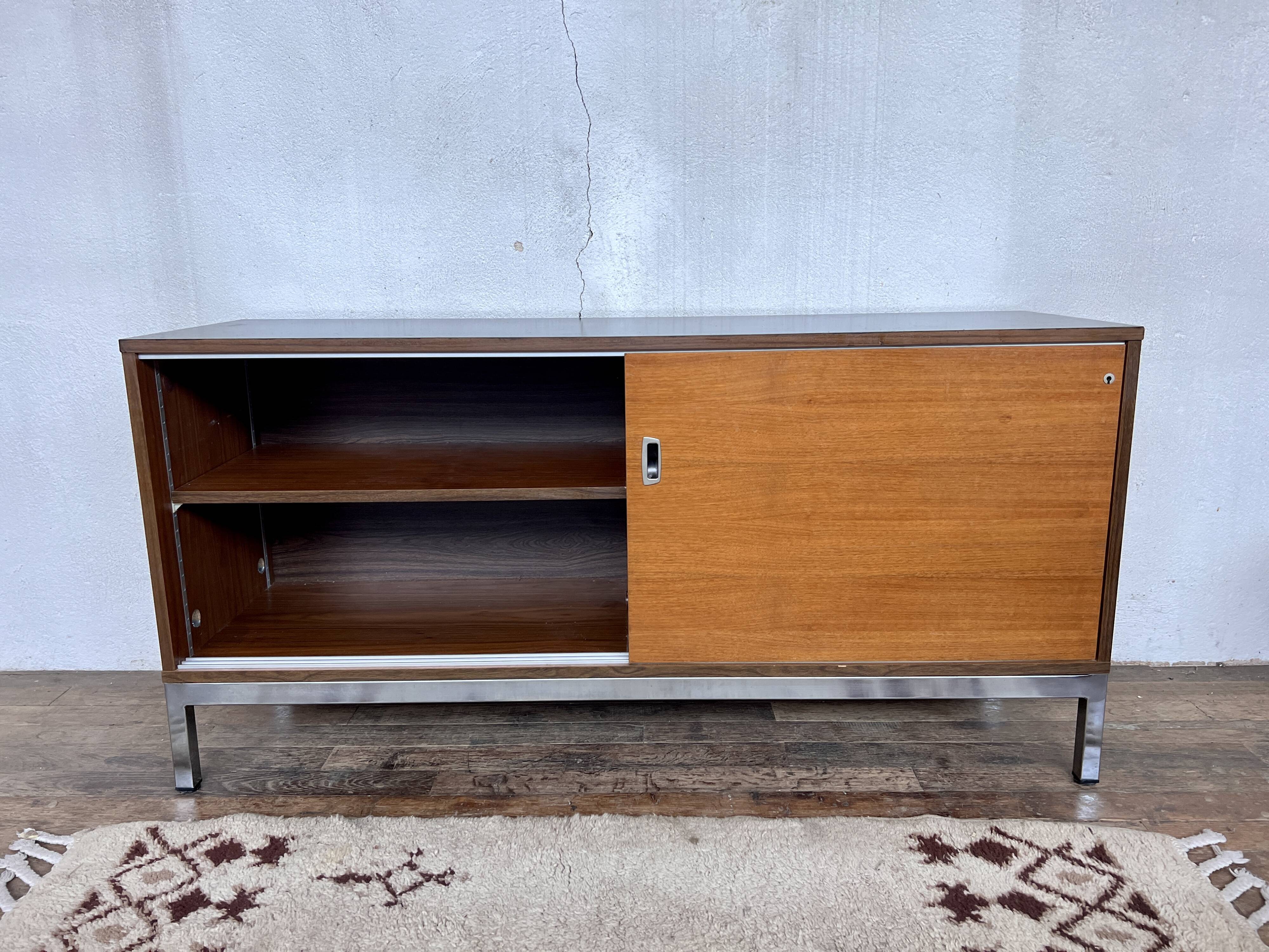 Enfilade 2 sliding doors in teak feet vintage chrome