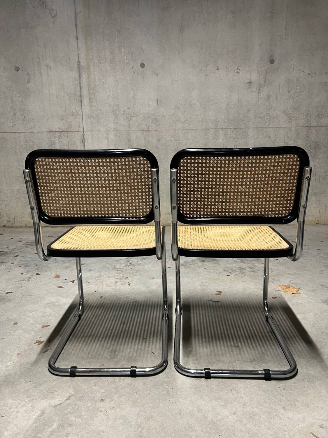 Pair of Marcel Breuer B32 Cesca black chairs