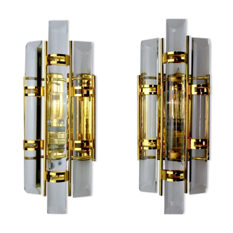 Pair of Venini wall lamps, cut glass, Murano, Italy, 1970