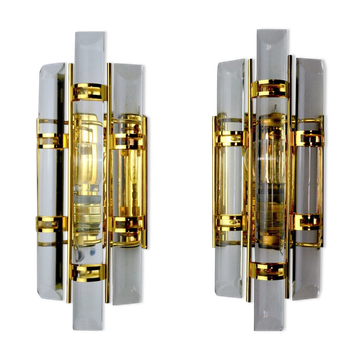 Pair of Venini wall lamps, cut glass, Murano, Italy, 1970