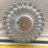 Plafonnier rond en verre moulé avec socle métal vintage