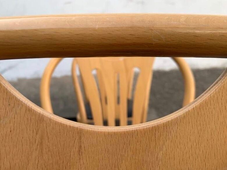 Series of 6 bistro chairs in curved wood seated skaï black