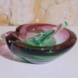 Ashtray with a green and fuchsia glass pestle, Murano Sommerso, 17x6cm