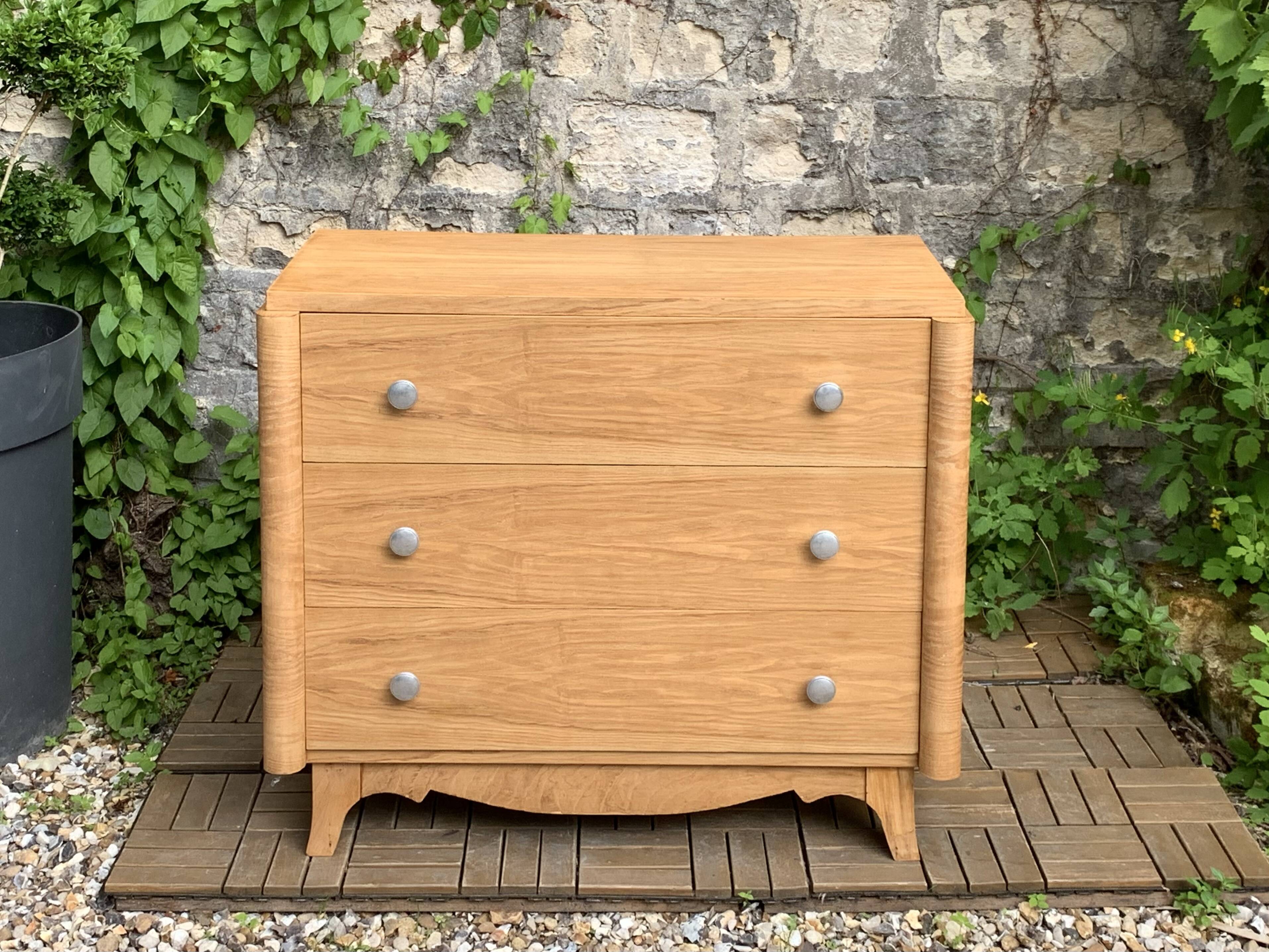 Raw oak art deco chest of drawers