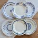 6 mismatched vintage blue and white ironstone dinner plates