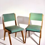Pair of vintage chairs Maurice Pré - Oak and skaï