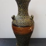 Vase large model black ceramic gold & brown vintage wood imitation