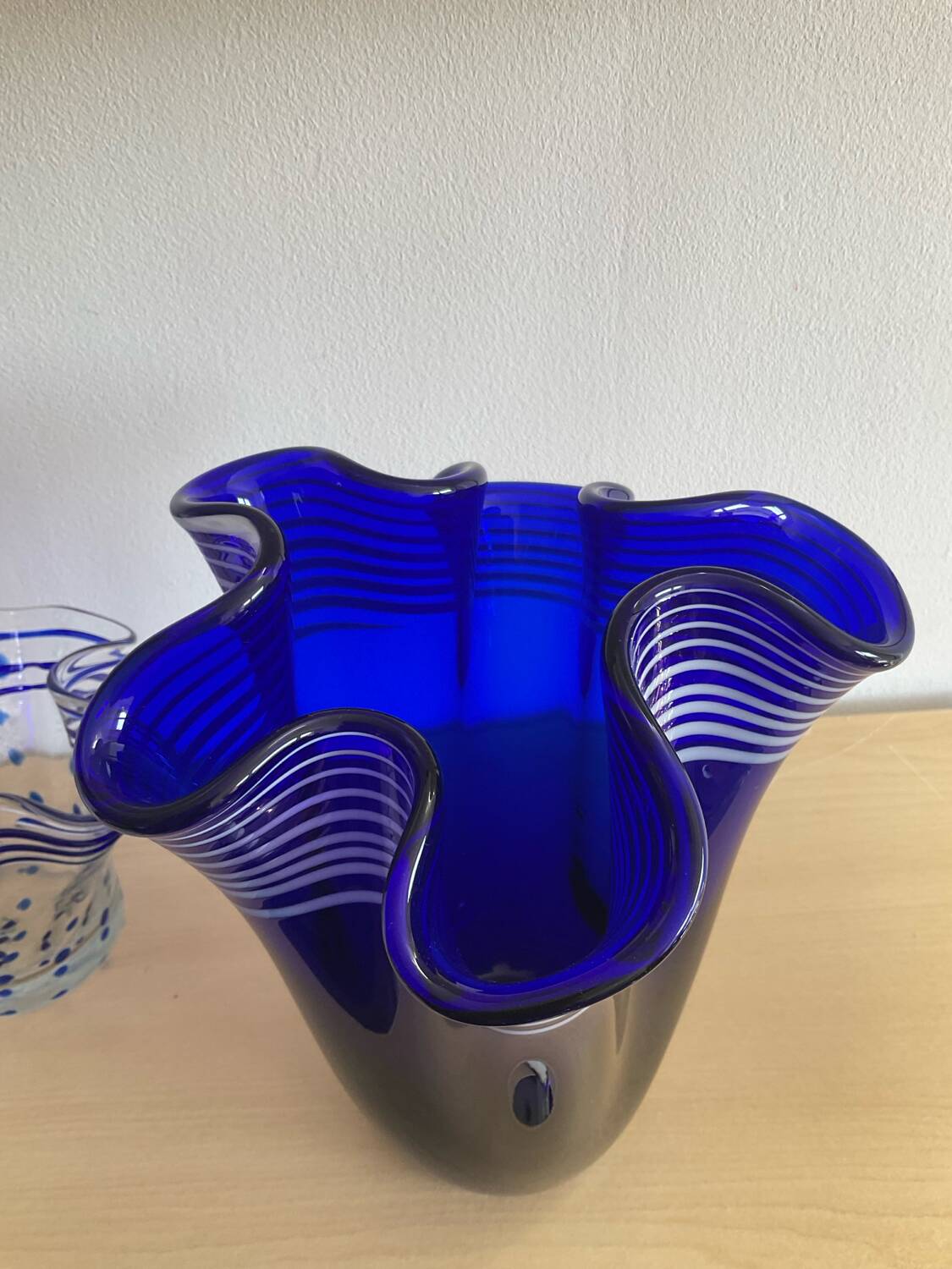 Trio of vintage blown glass handkerchief vases