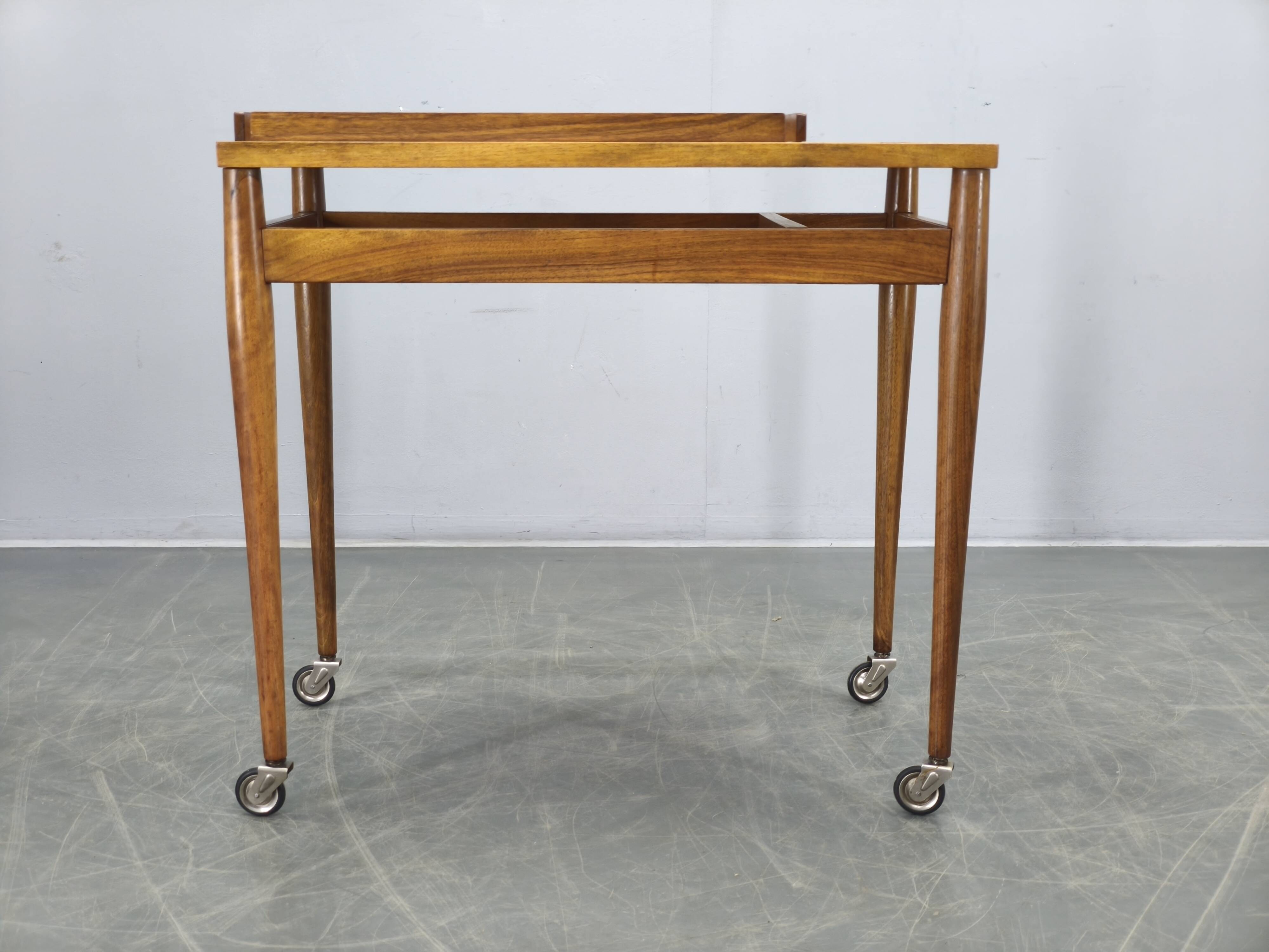 Mid Century Walnut Serving Cart, Czechoslovakia, 1970s