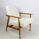 Armchair 'Lis', 1970s, white boucle, design by Henryk Lis - natural beech wood