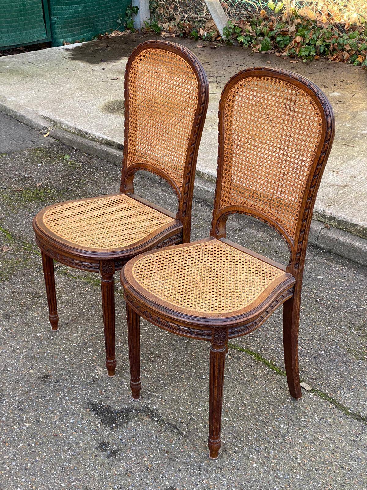 2 caned Louis XVI chairs from the 19th century