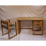 Desk and its vintage wooden chair 1960