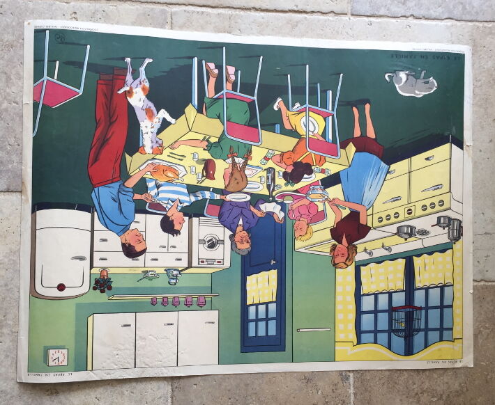 Educational school poster on both sides family meals and illness
