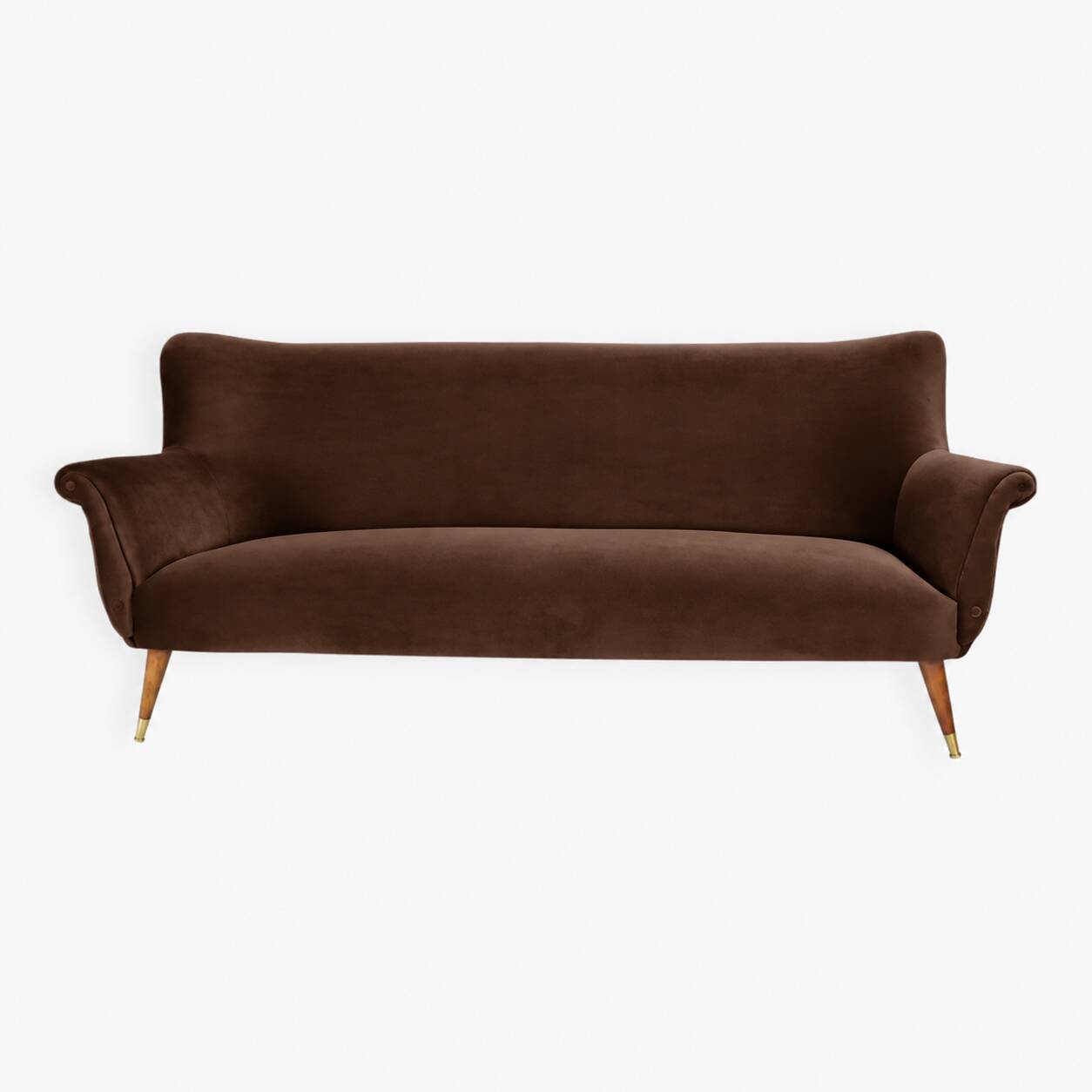 Magnificent vintage 1960s chocolate brown velvet sofa – unique piece.