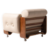 1970s brutalist lounge chair by Jan Bocan, Czechoslovakia, cream leather an