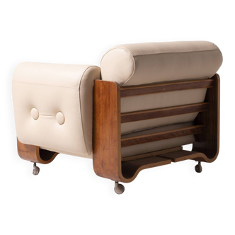 Fauteuil brutaliste des années 1970 par Jan Bocan, Tchécoslovaquie, cuir crème.