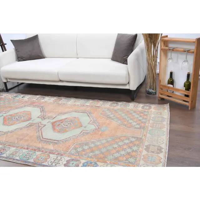 1970s Turkish Oushak Handmade Wool Cotton Orange Area Rug 127x256
