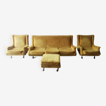 Marco zanuso ensemble  canape + 2 fauteuils + ottoman Regent arflex 1960 design italien vintage mag2
