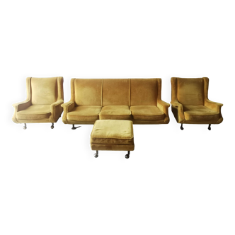 Marco zanuso sofa set + 2 armchairs + ottoman arflex 1960 vintage italian design mag2