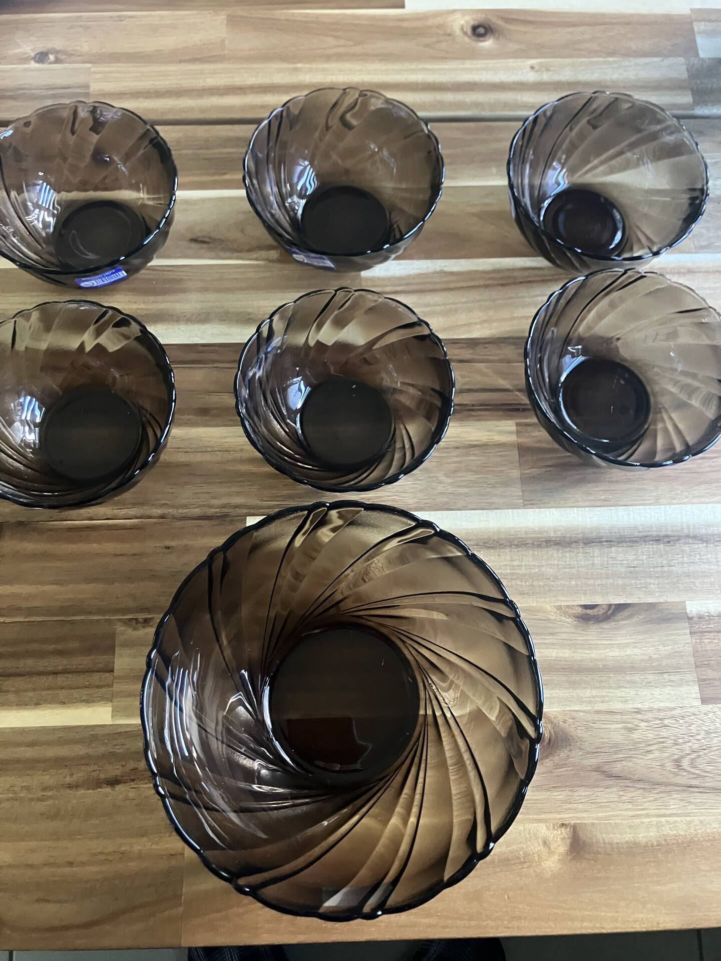 6 bowls + 1 large Duralex salad bowl beautiful Creole smoked glass