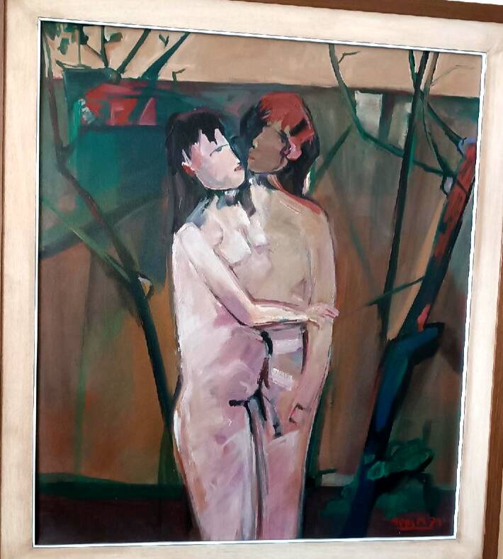 Oil painting on canvas, figures 1979 - Marcello Mori (Castelfiorentino 1925-2022)