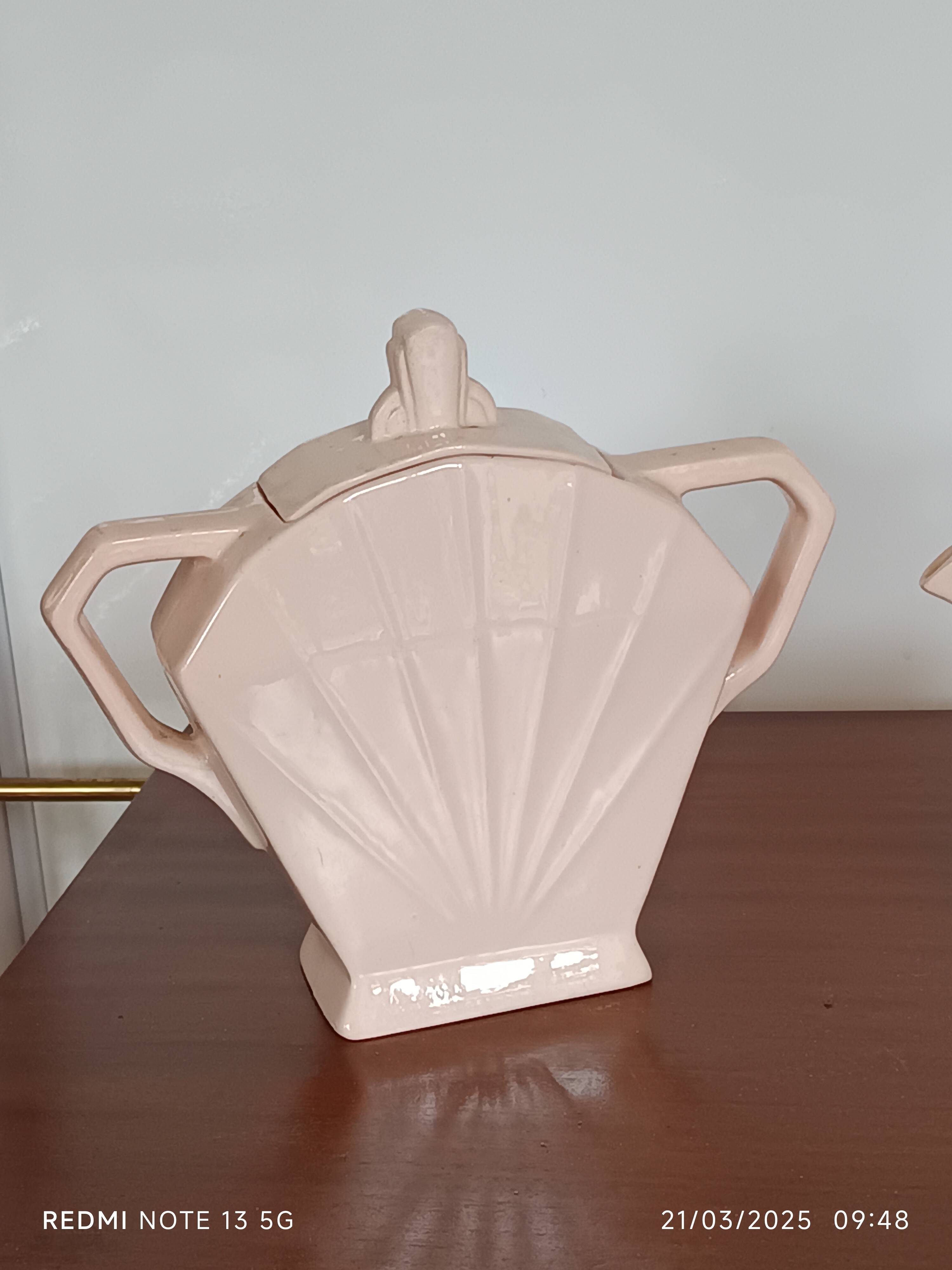 Saint Amand Art Deco earthenware creamer and sugar bowl