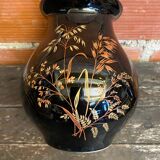 Antique st clement vase black ceramic painted decor vintage