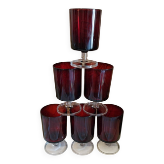 Vintage footed glasses Luminarc model Cavalier Ruby