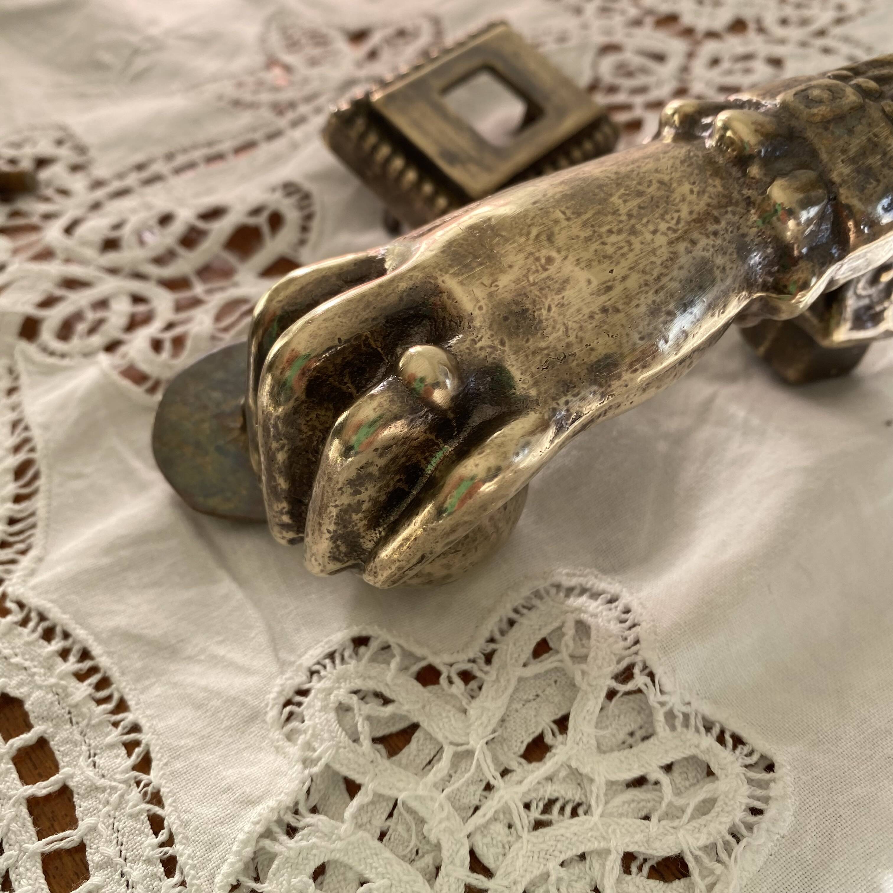 Antique Bronze Door Knocker Hand Ring Hammer Vintage