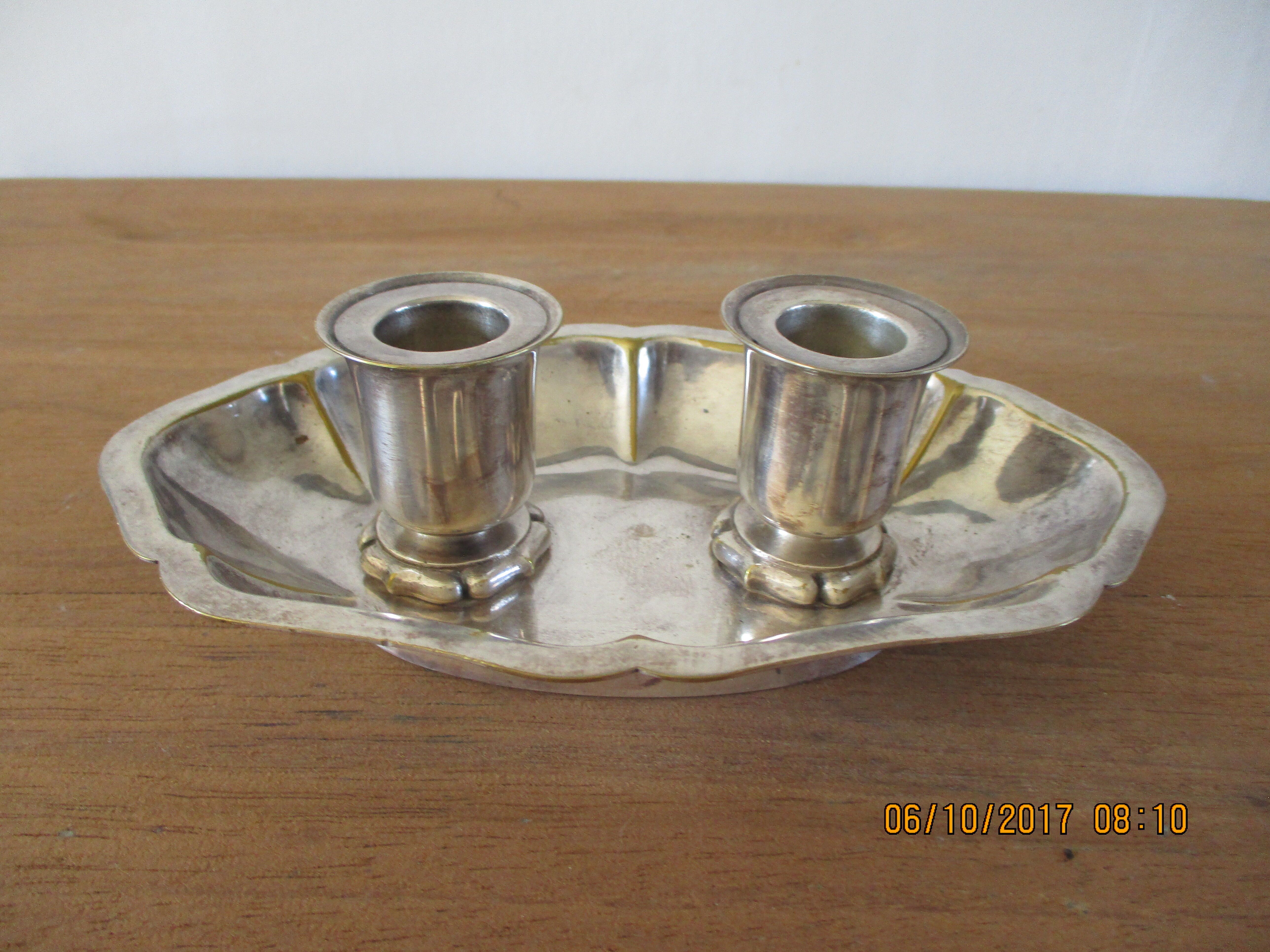 Double candle holder in silver metal signed Plasait years 30 - 40
