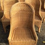 Vintage rattan set dining table and its 6 chairs