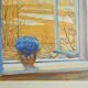 Painting of an open window with flowers, Belgium early 20th century.