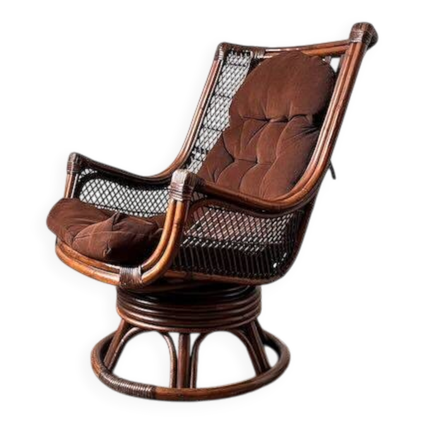 Fauteuil pivotant en rotin vintage