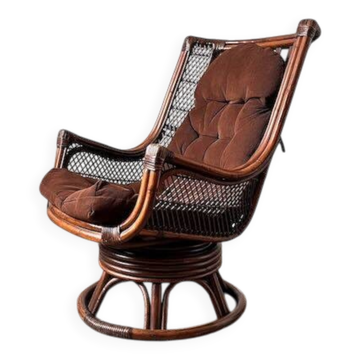 Fauteuil pivotant en rotin vintage