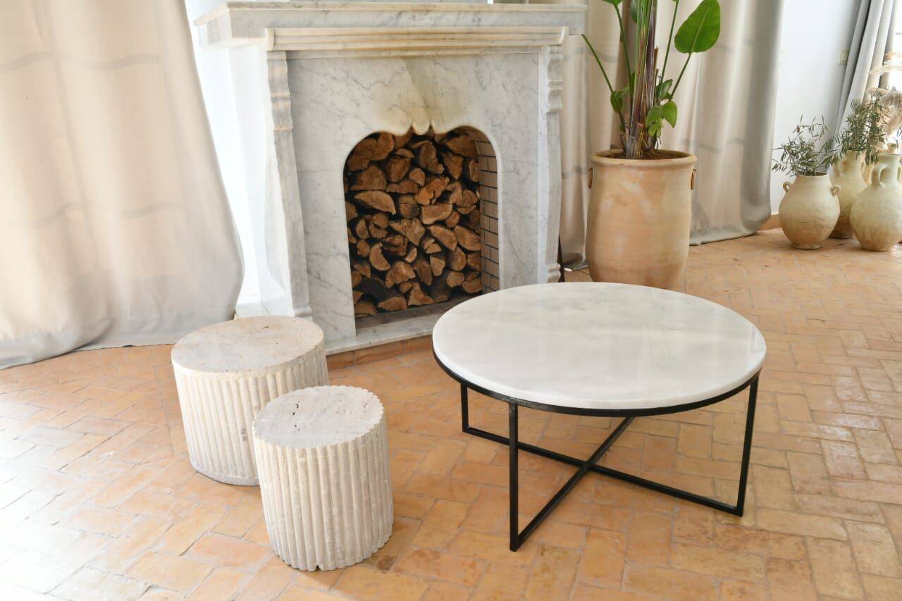Table basse circulaire marbre de carrare 80 cm D