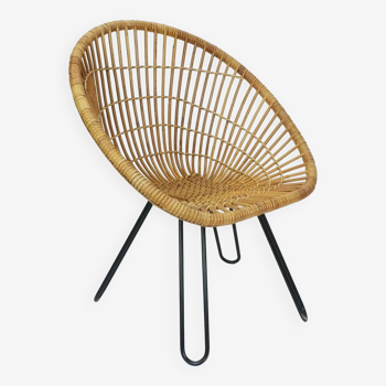 1960s mid century armchair bamboo wicker with hairpin legs