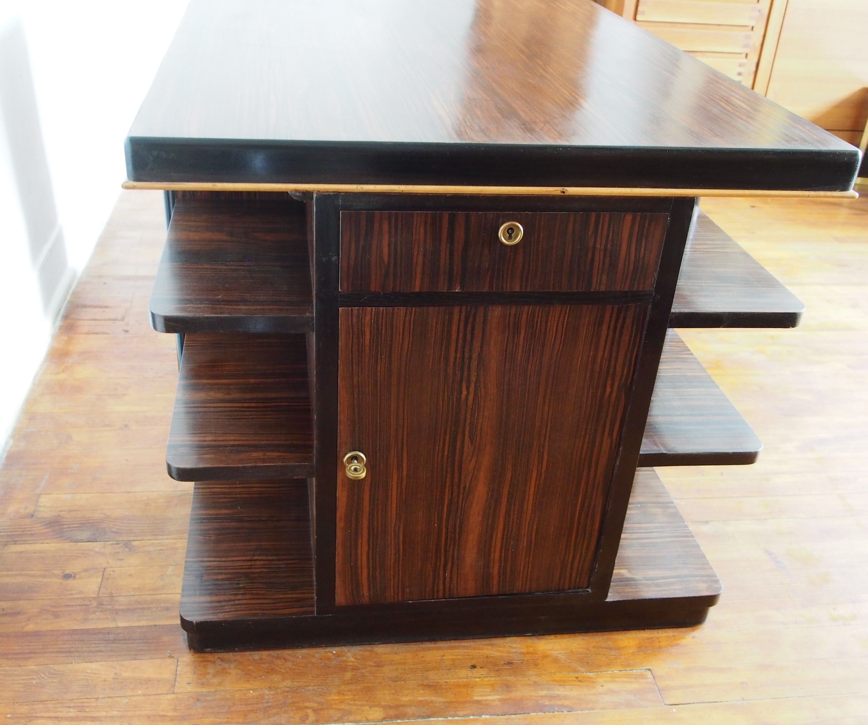 Double-sided Art Deco desk in macassar ebony and blackened wood