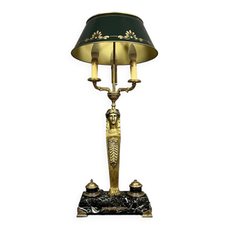 Lampe bouillotte Empire en bronze doré, tôle et marbre , époque  19ème