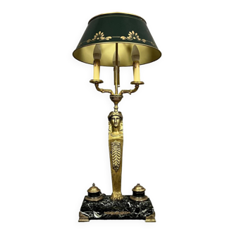Monumental Empire hot water bottle lamp in gilded bronze, sheet metal and marble, 19th century