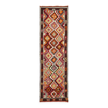Turkish Handwoven Vintage Herki Kilim 102 cm x 320 cm