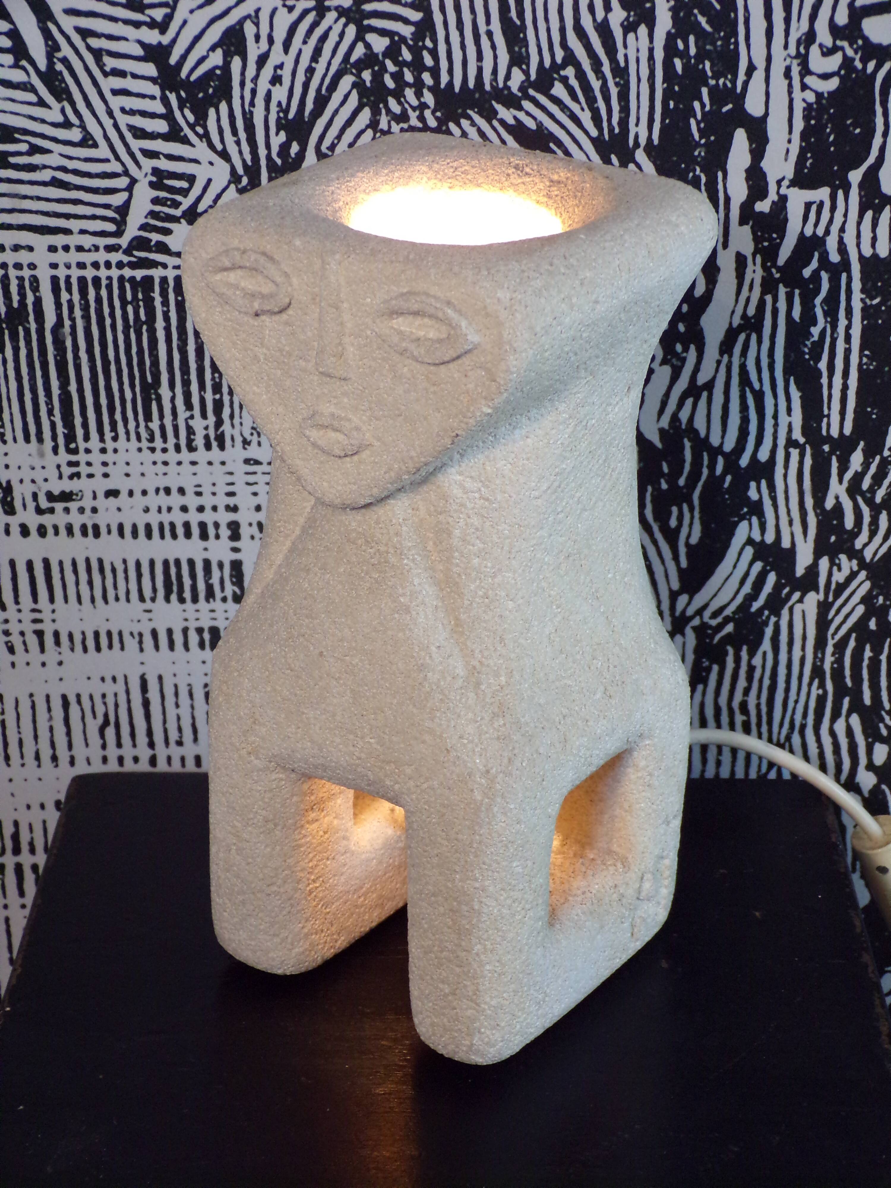 Antropomorphic lamp signed Albert Tormos in Gard stone