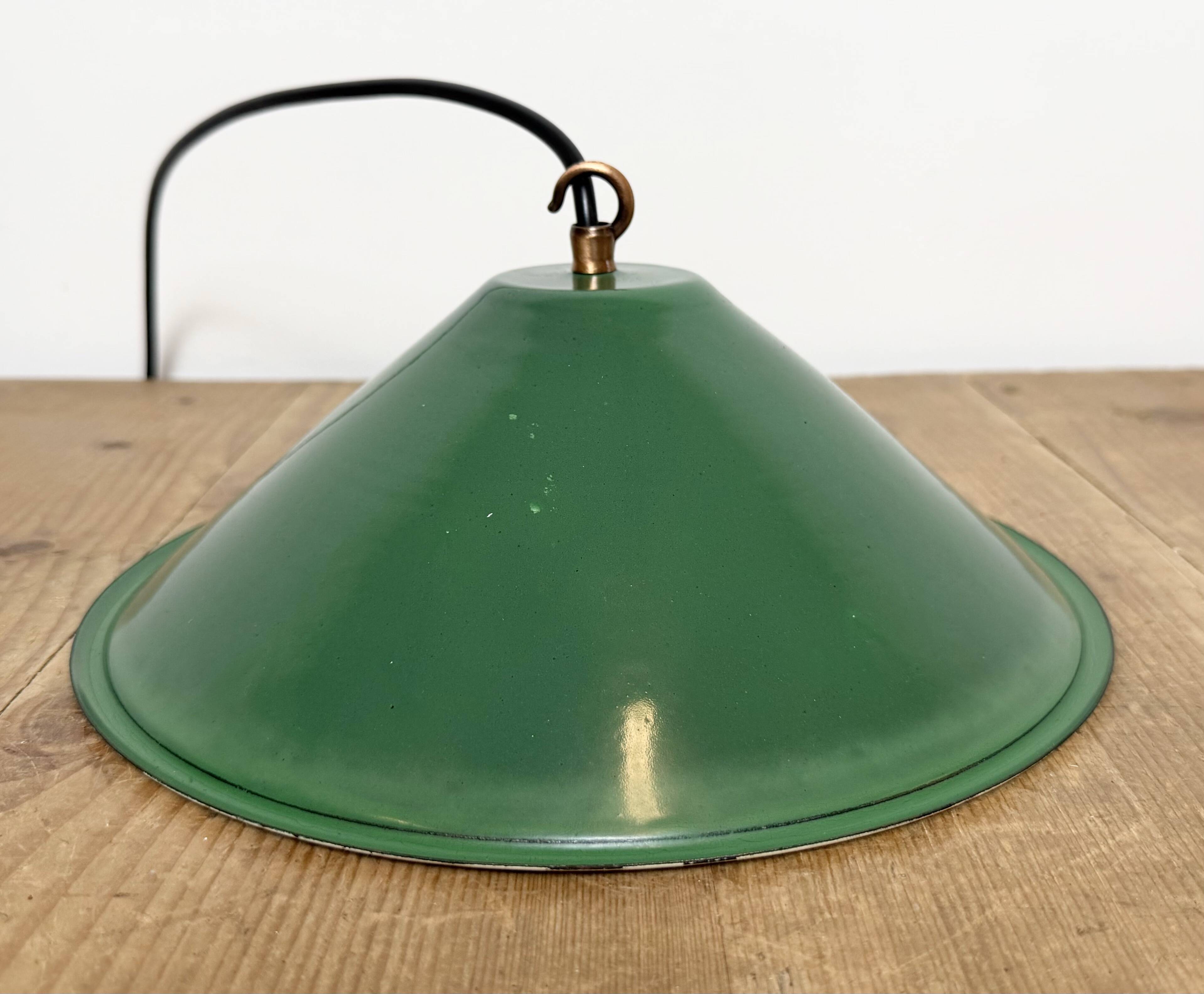 Industrial British Green Enamel Factory Pendant Lamp, 1950s