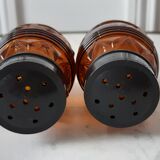 Duo of salt shaker, pepper in amber glass 70s