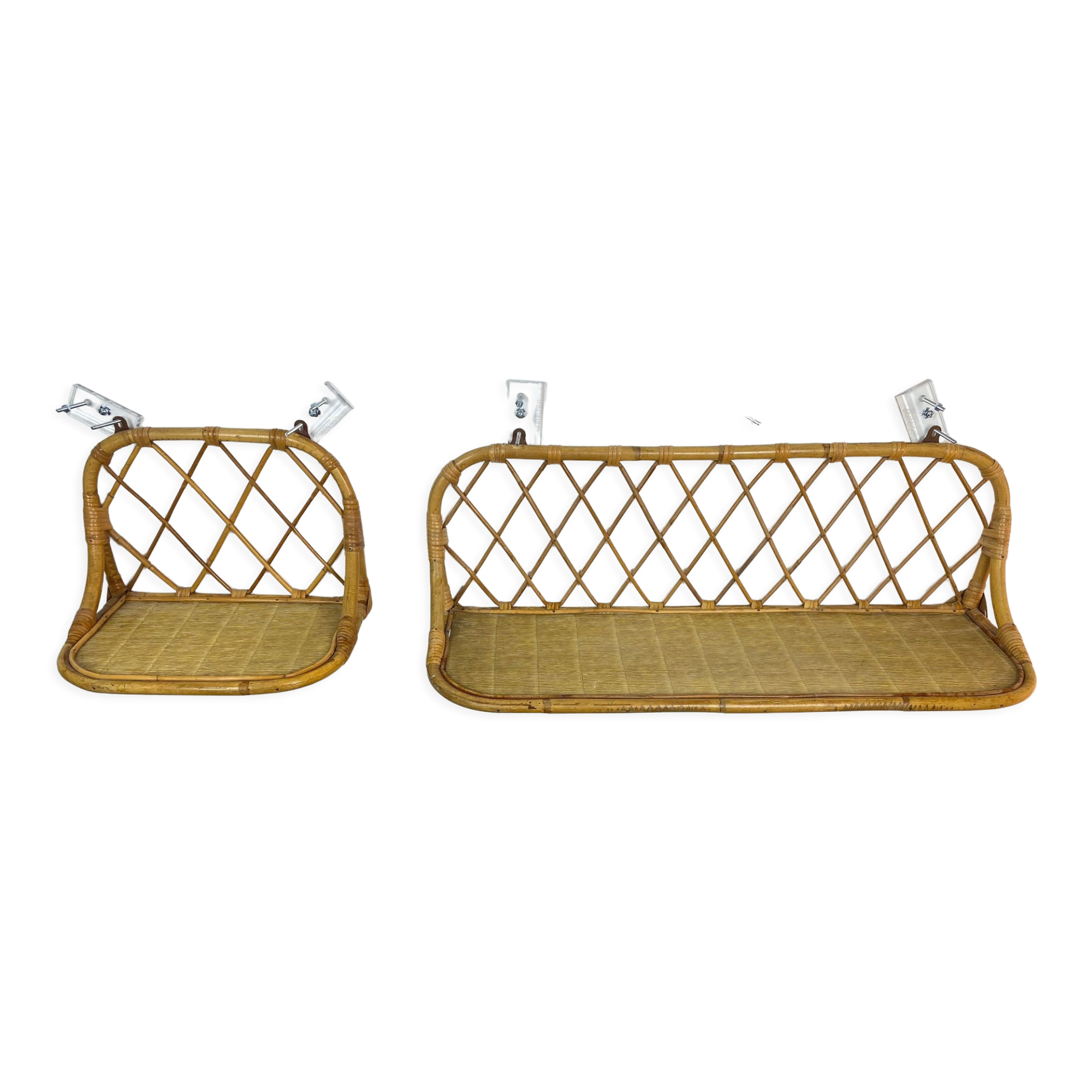 Pair of vintage rattan wall shelves 70s