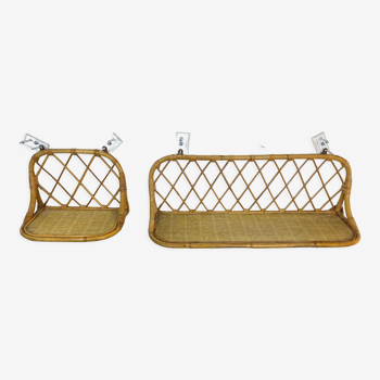 Pair of vintage rattan wall shelves 70s