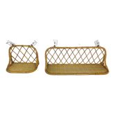 Pair of vintage rattan wall shelves 70s