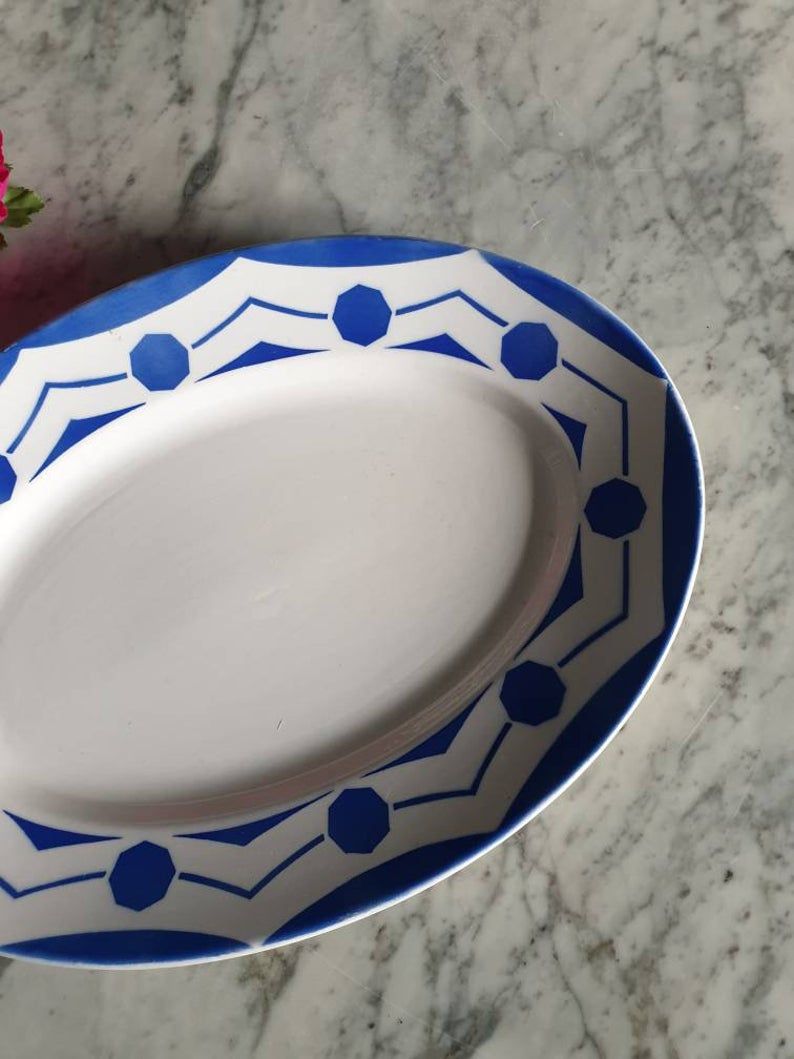 Old oval dish "Ciboulette" from the French factory of Digoin