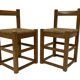 Set of four vintage chairs / stool - brutalist style minimalist oak and wicker 60s