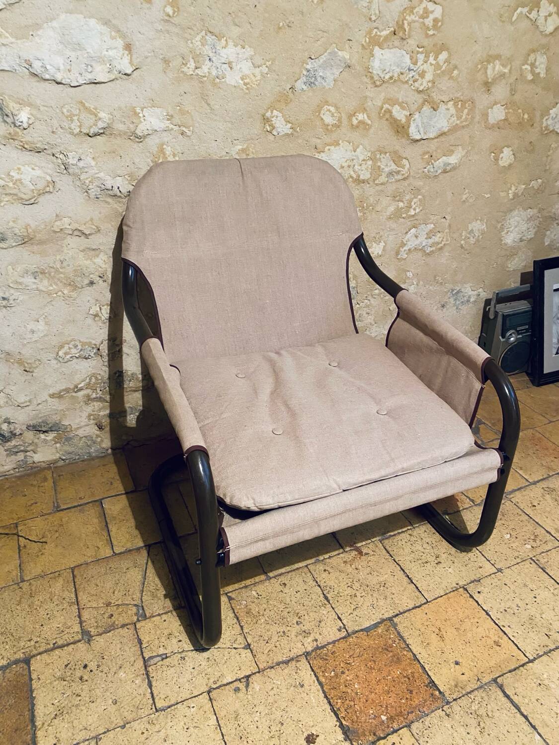 Fauteuil Ikea vintage en lin et métal