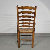 Set of 4 oak, rustic, farmhouse, ladderback dining chairs with rush seats 1960s
